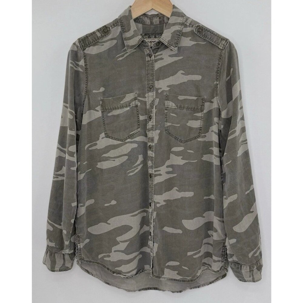 Express Womens Roll Tab Button Up Lyocell Boyfriend Shirt Sz Sm, Preppy, Western